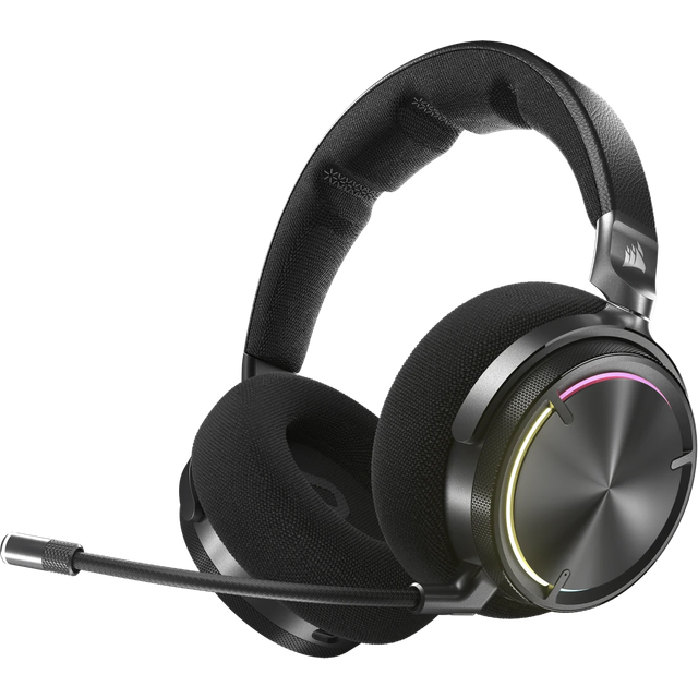 CORSAIR VIRTUOSO MAX WIRELESS Gamingheadset med Bluetooth – Dolby Atmos, SoundID, Aktiv Brusreducering, Mikrofon av Sändningskvalitet, för PC, Mac, PS5, PS4 – Silverfärgat