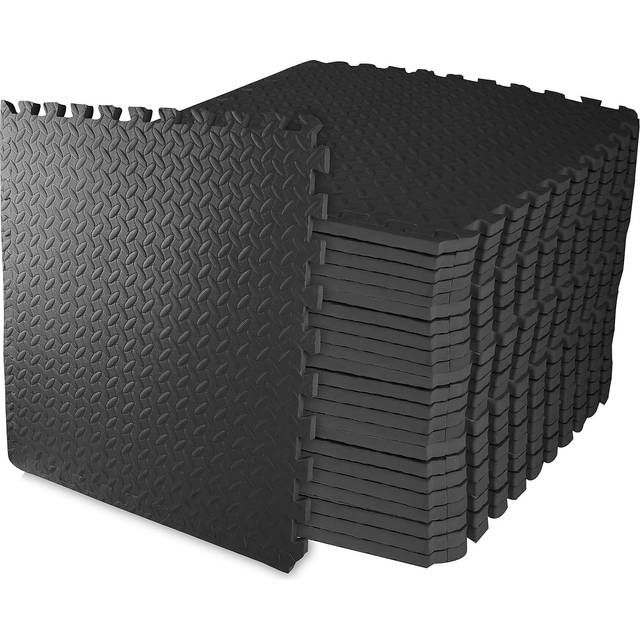 "BalanceFrom Puzzle Exercise Mat with EVA Foam Interlocking Tiles for MMA, Exercise, 3/4"" Thick, 96 Square Feet, Black"