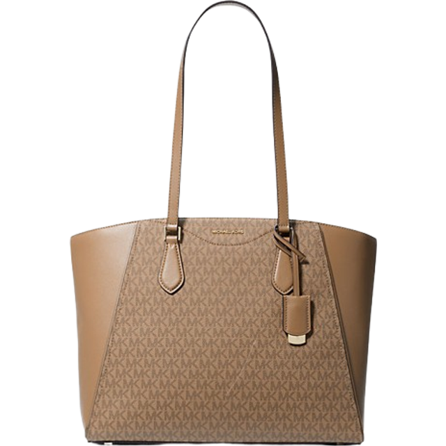 MK Taryn Large Signature Logo and Leather Tote Bag - Natural - Michael Kors - ONE SIZE