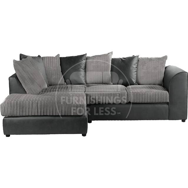 Luxor 3 Seater Black and Grey Jumbo Cord Right Hand Facing Corner Sofa - Multi