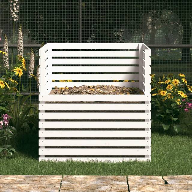Ansar Solid Wood Outdoor Compost Bin - White (80 x 80 x 78 cm)