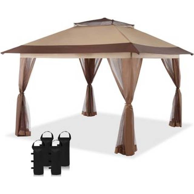 Wiltec Hopfällbar Paviljong med Myggnät 4x4m Beige Trädgårdspaviljong med UV-Skydd snabb Uppsättning