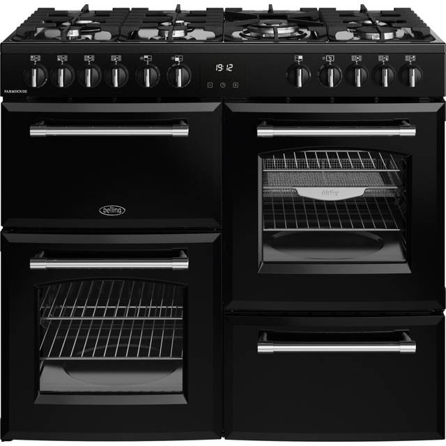 Belling Farmhouse 100DF 100cm Dual Fuel Range Cooker - Black - A Rated