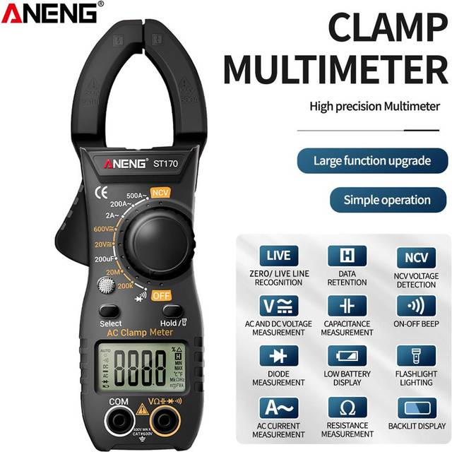 (red) Aneng St170 Smart Clamp Meter 1999 Counts Auto-ranging Digital Multimeter Lcd Screen Ac Dc Voltage