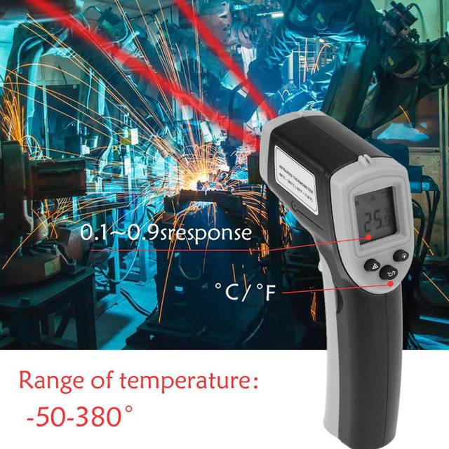 Digital Infrared Thermometer Laser Industrial Temperature Gun Non-Contact with Backlight orange