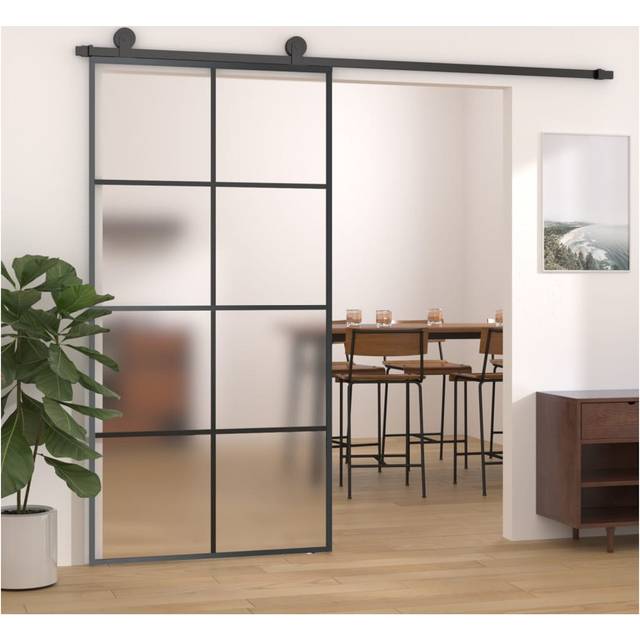 vidaXL Sliding Door with Hardware Set 102.5x205 cm ESG Glass&Aluminium - Black