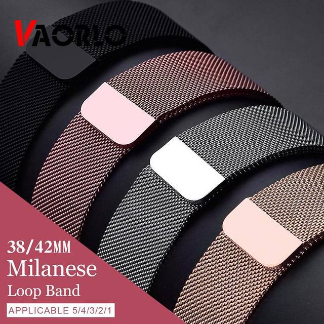 VAORLO Milanese Loop For Apple Watch bandrem 42mm 38mm för iwatch 5/4/3/2/1 44mm 40mm Rostfritt stål Link Armband armband armbandsur For 38MM and 40MM blå/djup