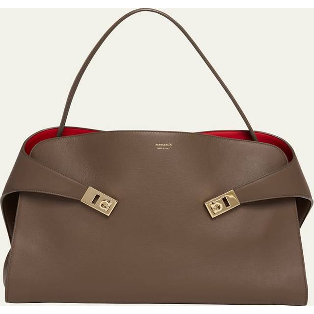 Ferragamo Women Hug soft bicolor shoulder bag (L) Brown