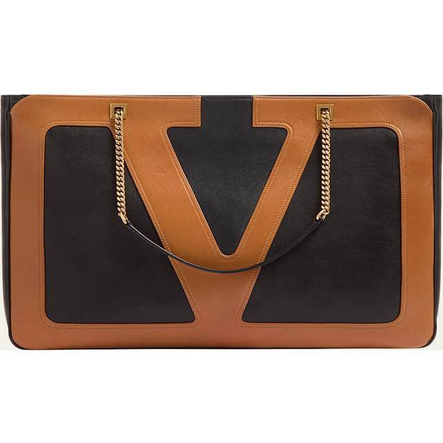 Valentino Garavani Brown & Black Viva Superstar Nappa Leather Shopping Tote - RFA NERO/SPICE - UNI
