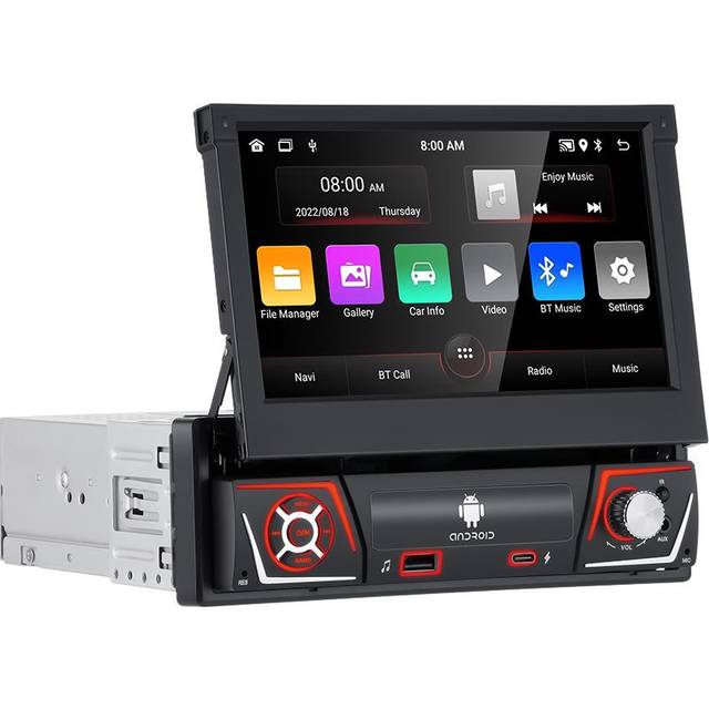 GEARELEC 1Din Radio Player 7  HD Retractable Screen Car Player Support Carplay and Android Auto Bluetooth WiFi FM Radio 1GB RAM 32GB ROM