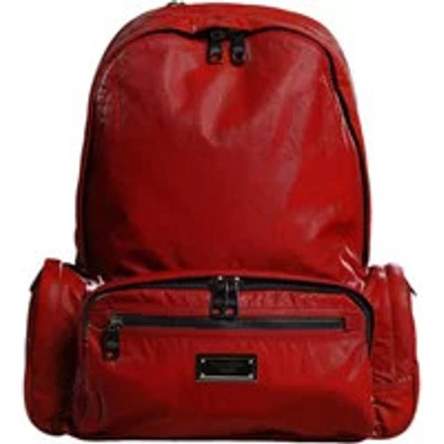 Red Patent Leather Logo Plaque Backpack Bag
