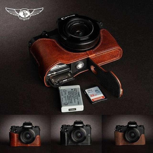 Genuine real leather half camera case bag cover for canon g1x mark iii m3 open