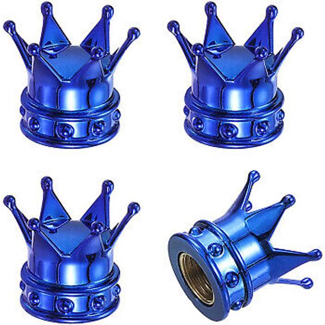 4 Pcs Crown Tire Valve Stem Caps Vehicle Car Tire Valve Air Cap Covers Blue