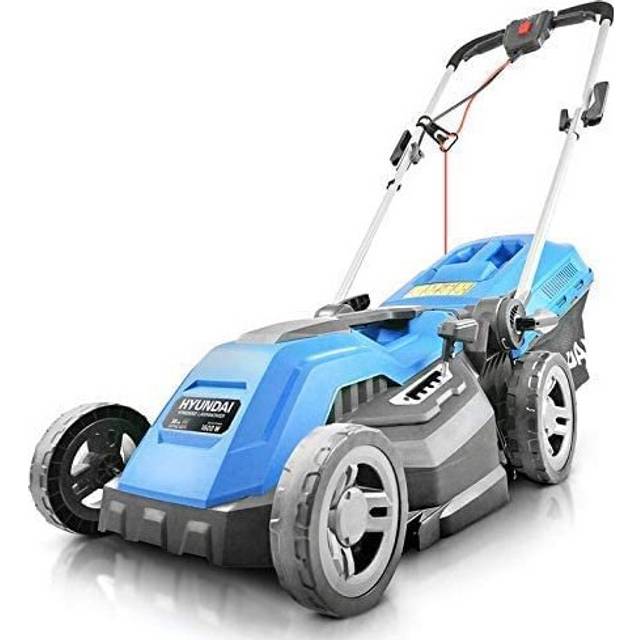 Hyundai 1600w 230v Corded Electric Rotary Lawnmower With Rear Roller, 38cm Cutting Width, Mulching, 30l Box, 5 Heights, 10m Power Cable,