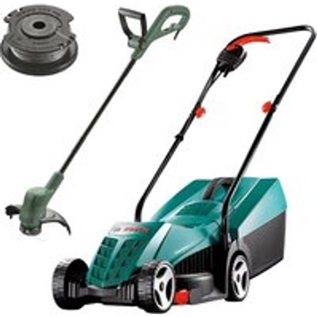 Rotak 32 Electric Rotary Lawnmower 32cm 1200w & Grass Trimmer Strimmer - Bosch