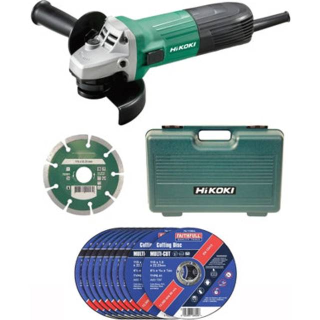 Hikoki - 115mm 4.5'' Angle Grinder Inc Diamond Disc + Cutting Discs 240v G12STX/CDJ