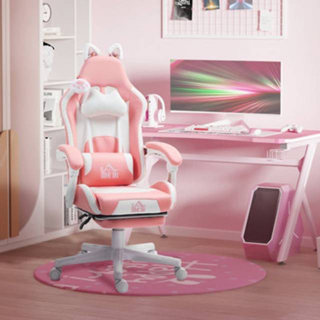 HOMCOM Gaming Chair with Footrest - Reclining Computer Chair - Pink | TJ Hughes