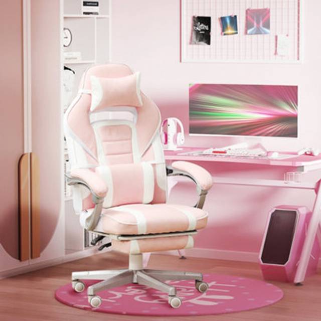HOMCOM PU Leather Gaming Chair with Footrest 150 Degree Reclining Back | TJ Hughes Pink
