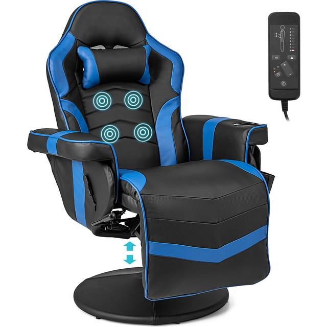 Electric Massage Gaming Chair with Cup Holder and Side Pouch-Blue