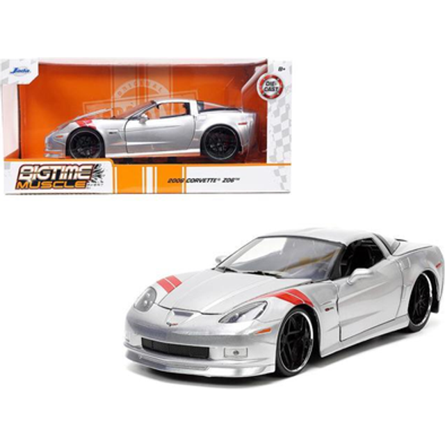 2006 Chevrolet Corvette Z06 Silver Metallic with Red Stripes "Bigtime Muscle" Series 1/24 Diecast Model Car by Jada