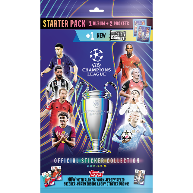 Topps Fodbold-Stickers/KlistermÃ¦rker: Champions League 2024/2025 - Starter Pack (Album + 3 Boosters)
