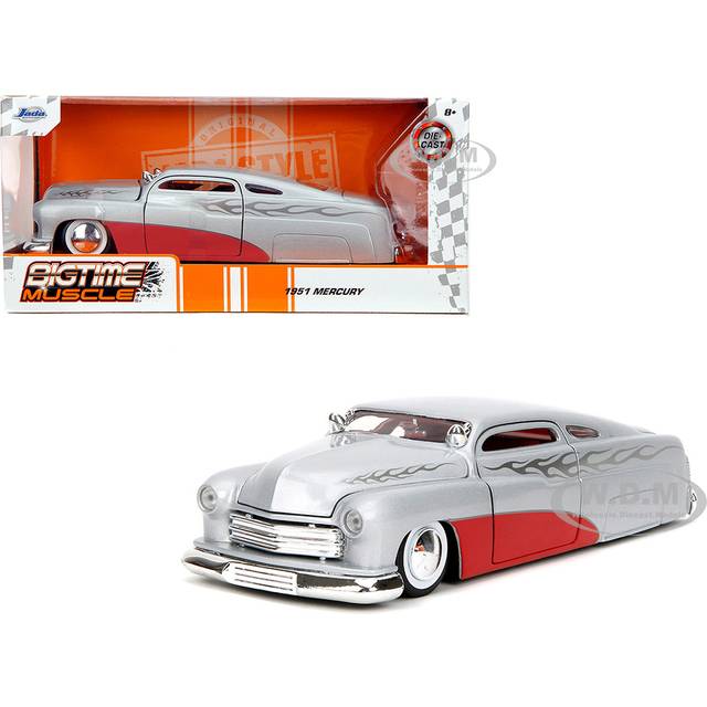 1951 Mercury Silver Metallic and Red with Flame Graphics and Red Interior "Bigtime Muscle" Series 1/24 Diecast Model Car by Jada