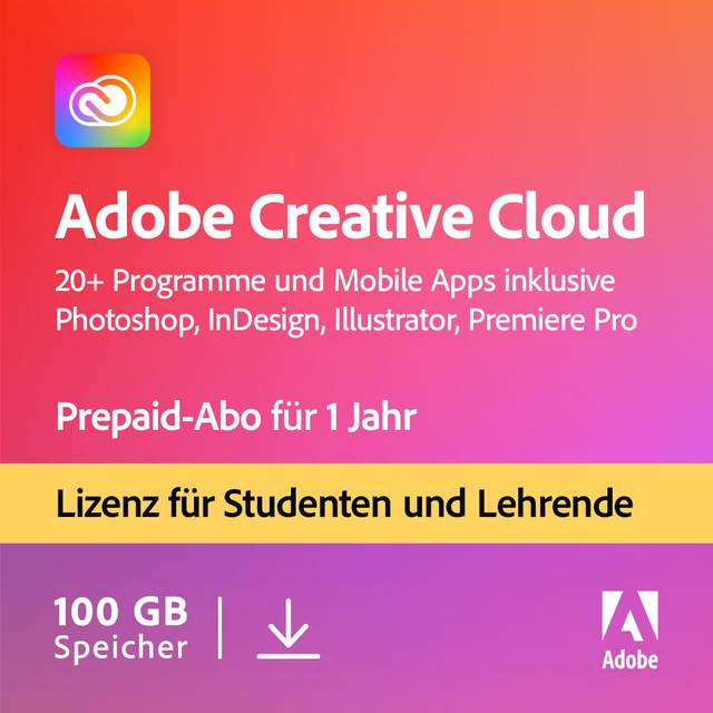 Adobe Creative Cloud All Apps, Student & Teacher, Download, 1 Jahr