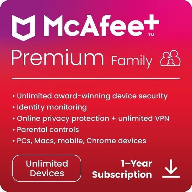Mcafee premium plus 2025 family - unlimited devices 1 year - [download]