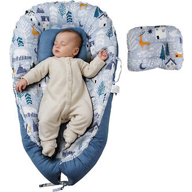 VEVOR Baby Lounger 100 % bomull Newborn Nest Sleeper med nackstöd och 2 överdrag