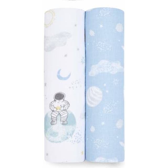 aiden and anay essentials swaddle/swaddle [japanese genuine product] baby gift, 2 pieces of muslin swaddle, space explorers, 2 pieces, eswc20020j 112x
