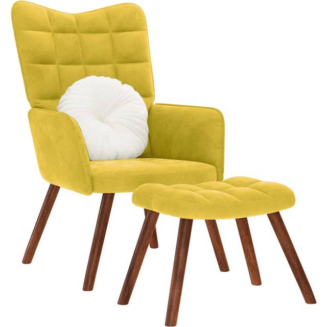 vidaXL Med Fodskammel Gul Fløjl Lænestol