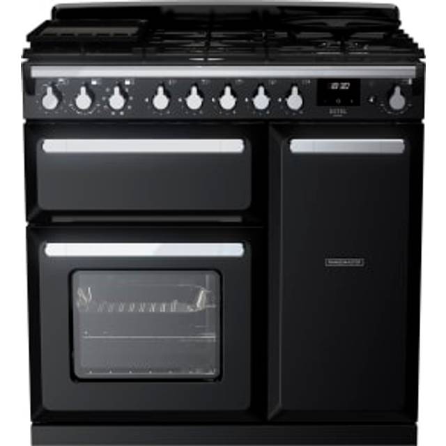RANGEMASTER ESDL90DFPGBL/CM1 Estel Deluxe 90cm Dual Fuel Range Cooker - Black & Chrome, Black