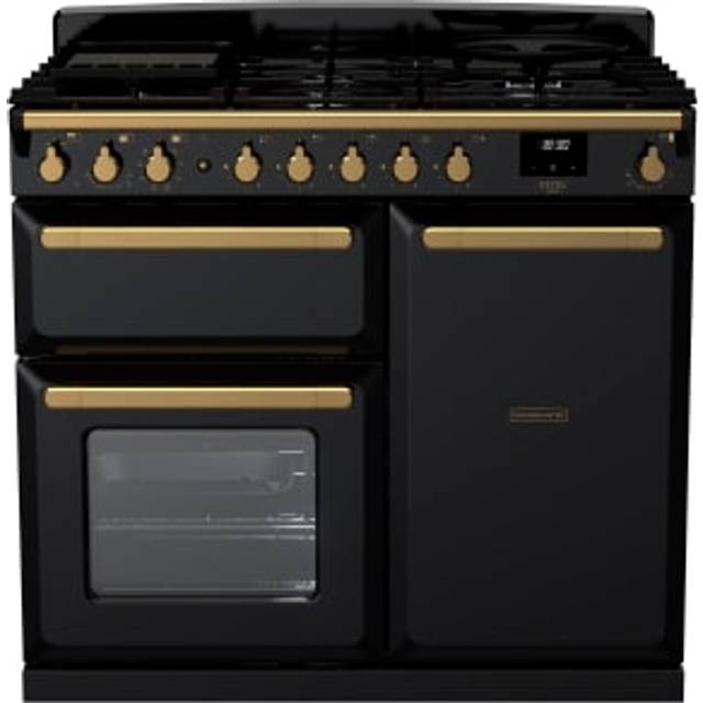 Rangemaster ESDL100DFPGBL-AB1 Range Cooker Dual Fuel - Gloss Black / Antique Brass