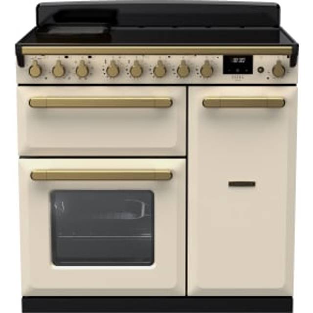 Rangemaster Estel Deluxe ESDL90EIPPCR/AB1 90cm Electric Range Cooker with Induction Hob - Cream / Antique Brass - A/A Rated
