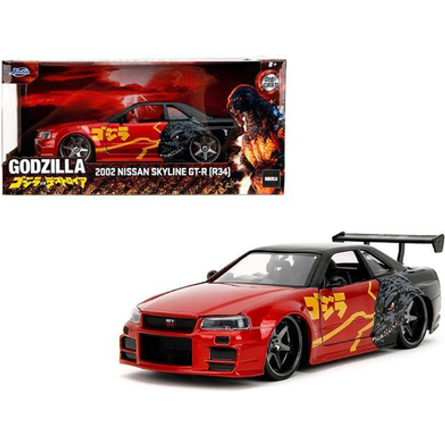 2002 Nissan Skyline GT-R (R34) RHD (Right Hand Drive) Red Metallic and Black "Godzilla vs. Destoroyah" (1995) Movie "Hollywood Rides" Series 1/24 Die
