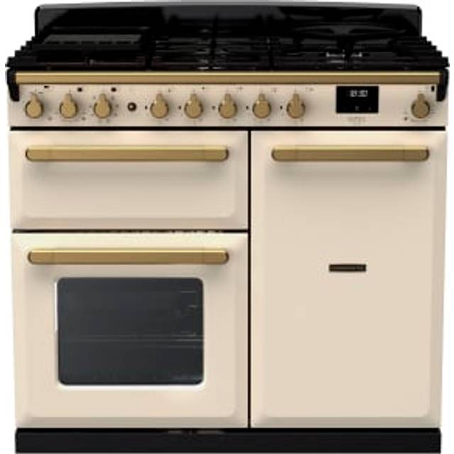 Rangemaster ESDL100DFPPCR-AB1 Range Cooker Dual Fuel - Pale Cream / Antique Brass