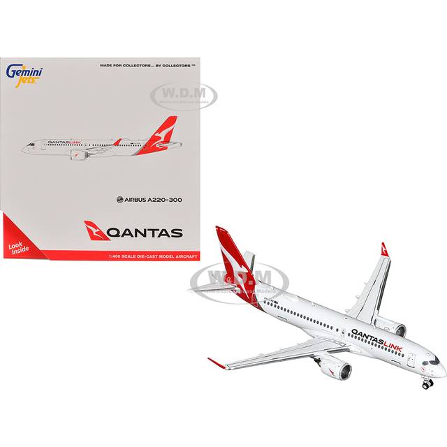 GeminiJets GJ2284 Airbus A220-300 Commercial Aircraft QantasLink VH-X4B White with Red Tail 1 by 400 Diecast Model Airplane