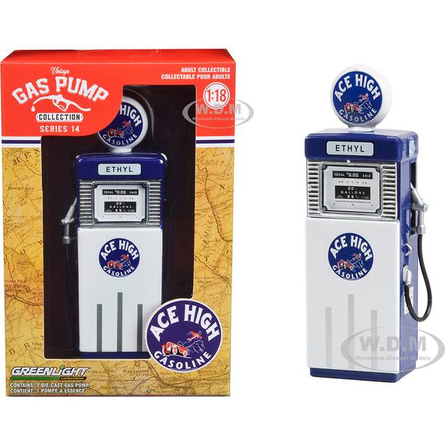 1951 Wayne 505 Gas Pump &#34;Ace High&#34; White and Blue &#34;Vintage Gas Pumps&#34; Series 14 1/18 Diecast Replica by Greenlight
