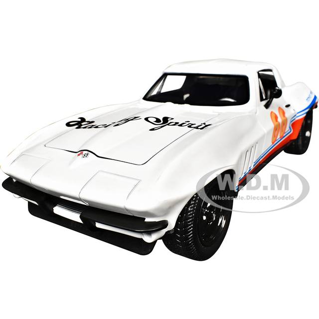 1966 Chevrolet Corvette 66 "Racing Spirit" White with Graphics "Bigtime Muscle" Series 1/24 Diecast Model Car by Jada