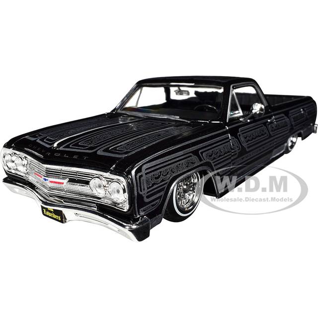1965 Chevrolet El Camino Lowrider Black Metallic with Silver Graphics "Lowriders" Series 1/25 Diecast Model Car by Maisto
