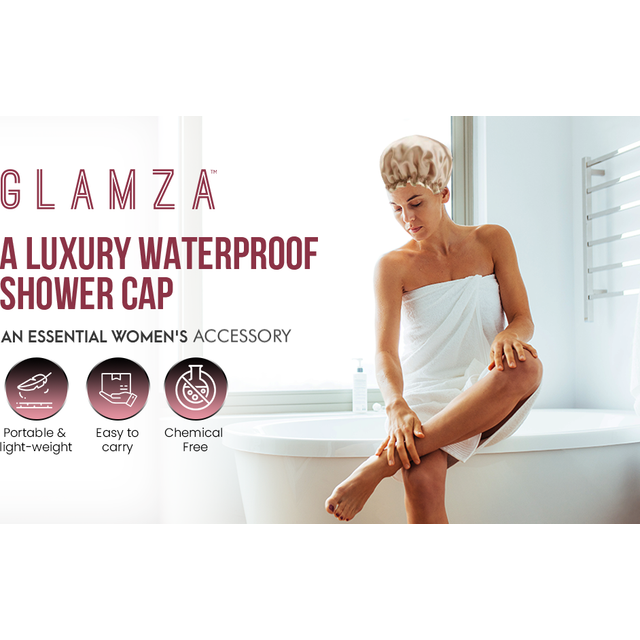 Glamza Elegant Waterproof Shower Cap - Gold & Pink | Wowcher