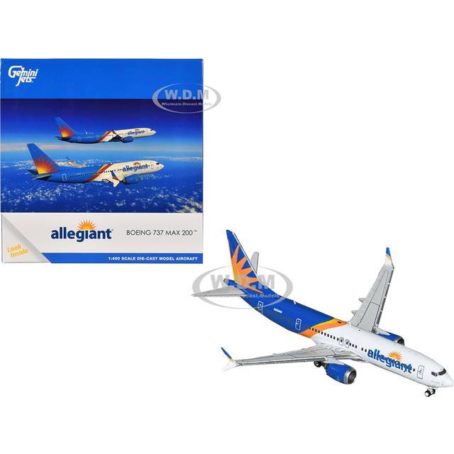 GeminiJets GJ2285 Boeing 737 MAX 200 Commercial Aircraft Allegiant Air N810MG White & Blue 1 by 400 Diecast Model Airplane