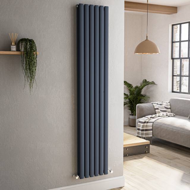 Sorrento Anthracite Vertical Oval Designer Radiator 1800x354mm Double Panel 3737 BTU - Grey