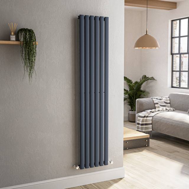Sorrento Anthracite Vertical Oval Designer Radiator 1600x354mm Single Panel 2282 BTU - Grey