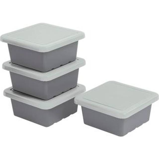 ECR4Kids Square Bin with Lid  Storage Containers  Grey  4-Pack