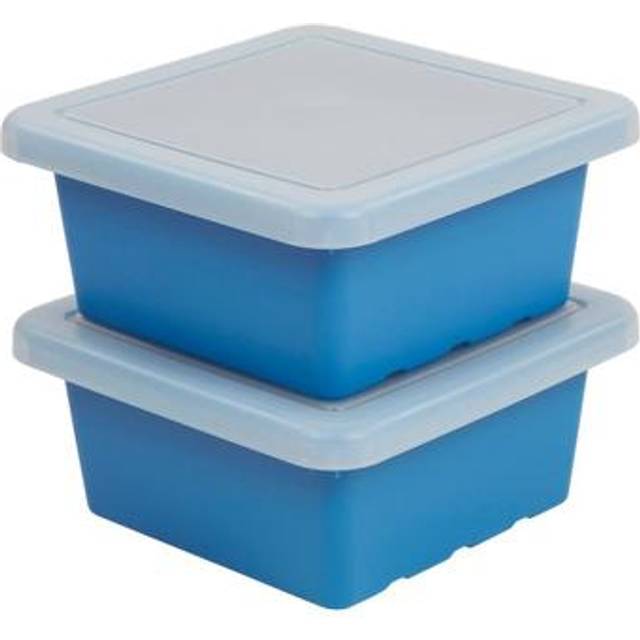 ECR4Kids Square Bin with Lid  Storage Containers  French Blue  2-Pack