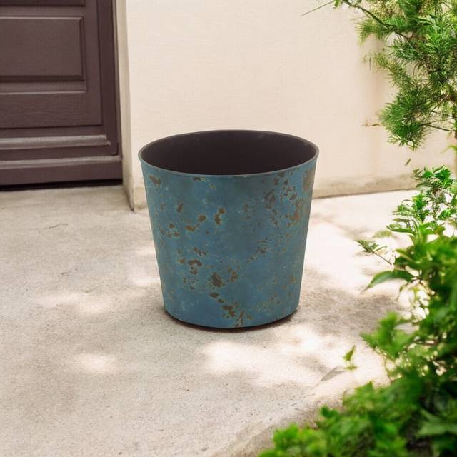 9 Blue Recycled Plastic Indoor Outdoor Round Pot Planter