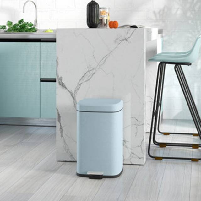 HOMCOM 20L Kitchen Pedal Bin - Metal Rubbish Bin with Soft-close Lid - Light Green | TJ Hughes Black