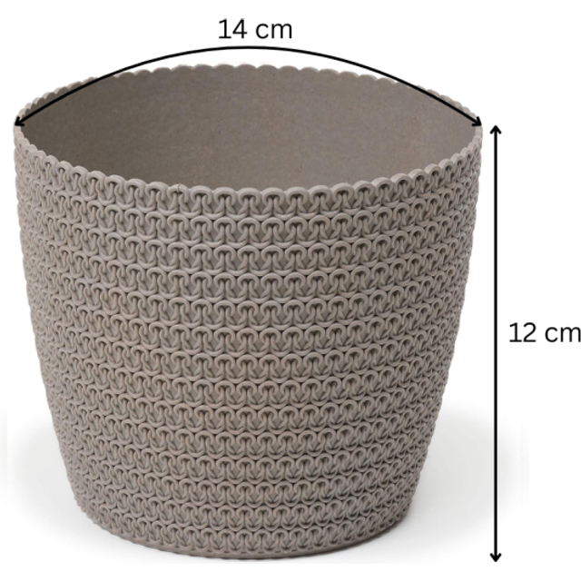 (Grey, 12 cm x 14 cm) Eco Flower Pot Herbs Plastic with 30% Wood