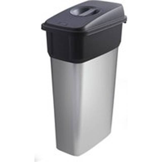 Slim Bin; Handle Top 55L Silver Body Black/Grey Lid Metal Look Plastic
